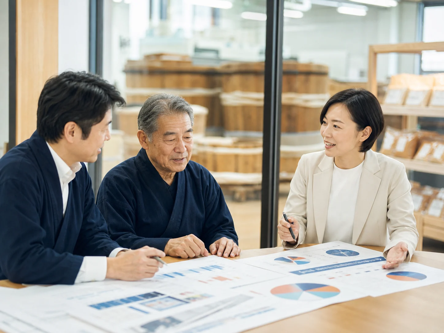 発酵食品事業の事業承継を話し合う経営者とアドバイザー