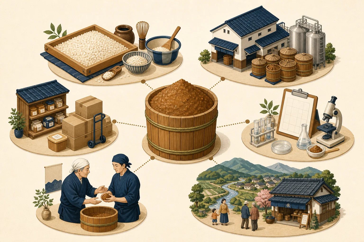 味噌の製造設備と販路を表した図